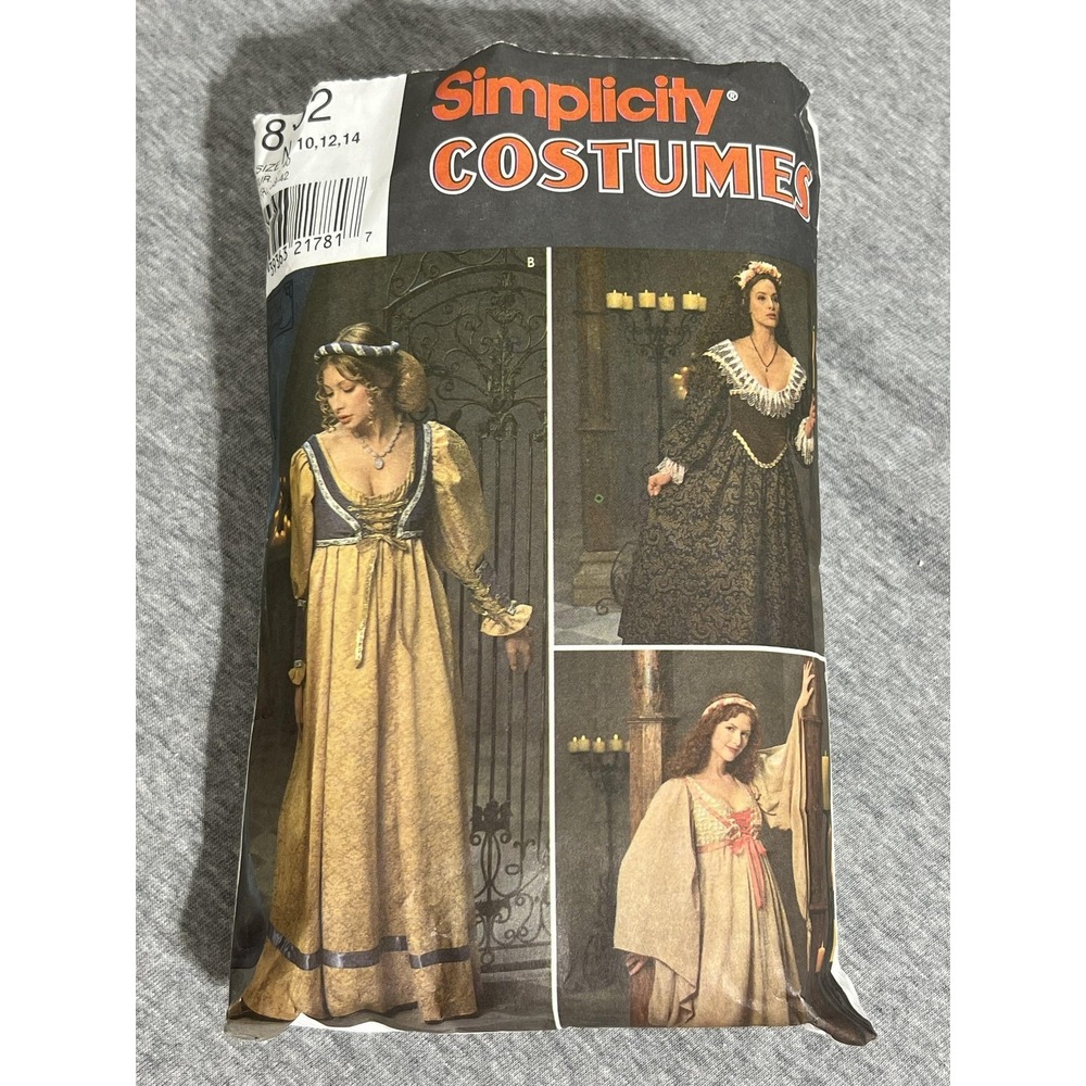 Simplicity Costumes Pattern 8192 Womens Size 10 12 14 Renaissance Medieval Dress